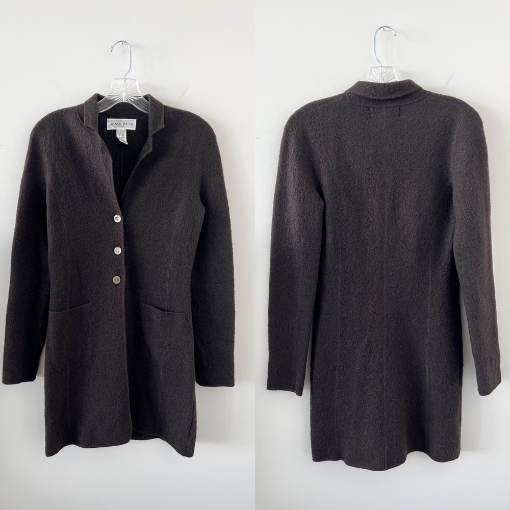 Vintage Jones Wear Brown 100% Wool Triple Button Long Cardigan Sweater